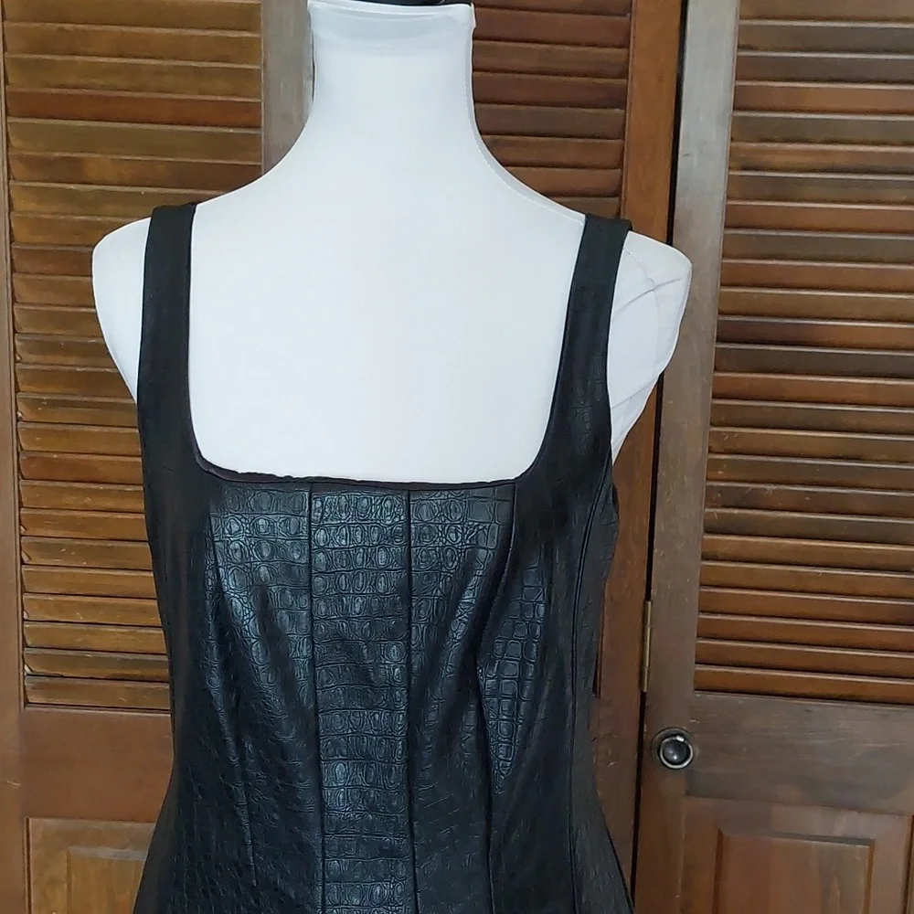 Anthropologie Avec Les Filles Black Faux Leather Midi Dress Sz LP - Picture 9 of 16